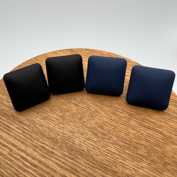 Classic Black & Blue Square Stud Earring set - Trendy Large Stud Earrings Set - Picture 11 of 13